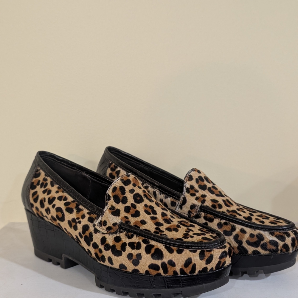 Donald J. Pliner Leopard Haircalf Lug Sole Loafers - Black & Tan